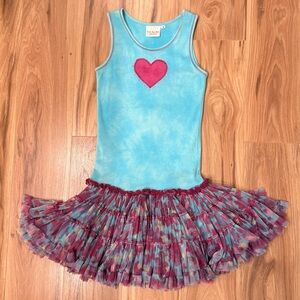 Blue Dress with Heart and Ruffled Skirt